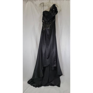 USED - ConieFox One Shoulder Black Floral Dress - Size 10